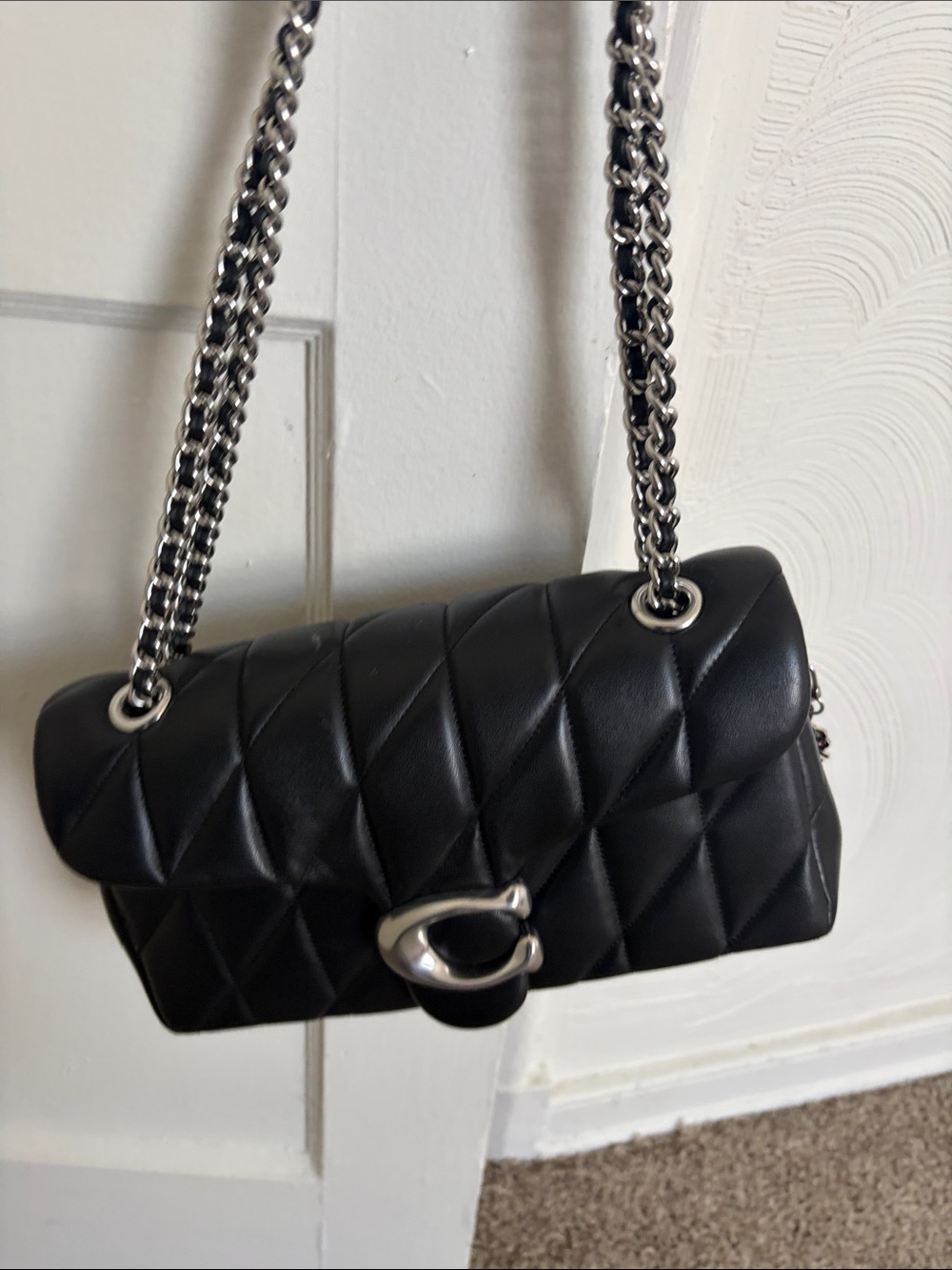 Coach Black Quilted Shoulder Bag with Silver Chain